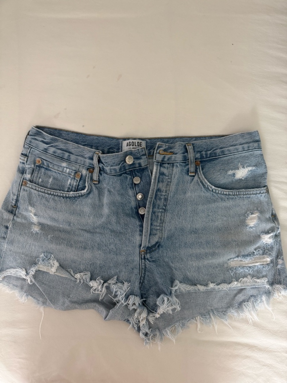 Agolde Parker Light Wash Distressed Denim Shorts
